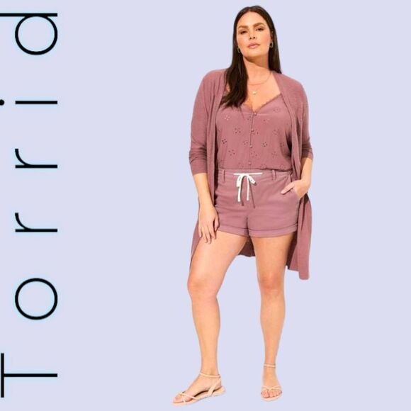 NEW TORRID Plus Size Sophie eyelet Cami & Stretch Twill boyfriend Short Set. - Picture 1 of 16